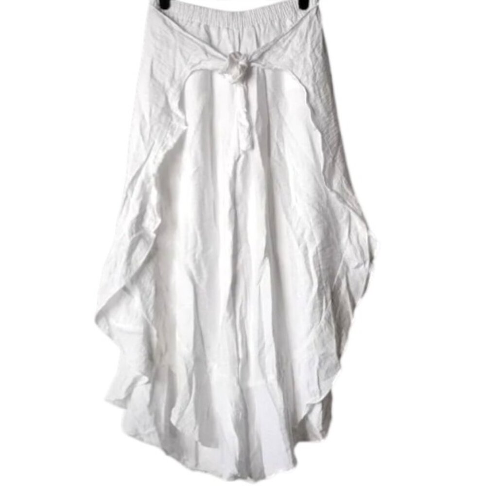 Aqua Gauzy Faux Wrap High Waist Cropped Pants M/L White Line Cover-Up